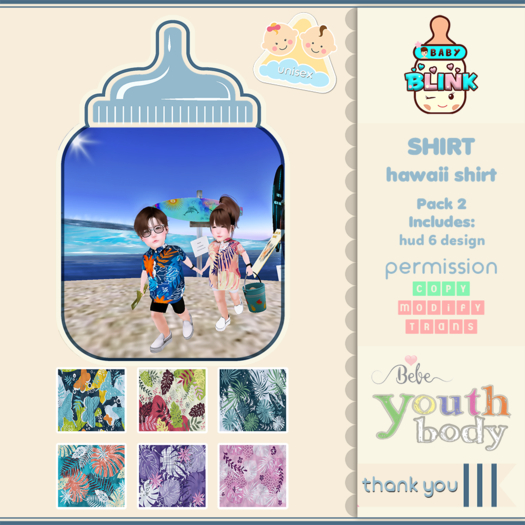 Second Life Marketplace - !BABY BLINK - HAWAII SHIRT PACK 2 [Youth] [ADD]