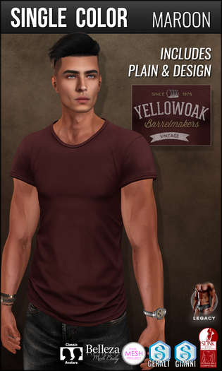 {COLD-ASH} Mens MESH MONTANA Tee (SingleColor - MAROON)