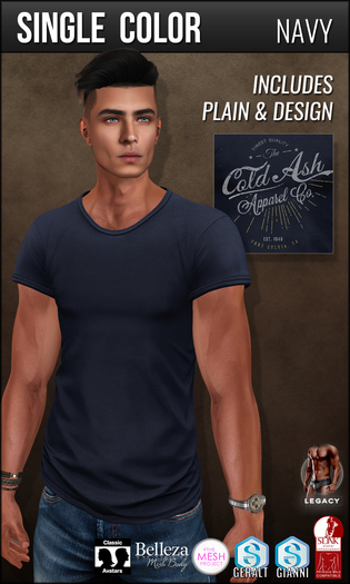 {COLD-ASH} Mens MESH MONTANA Tee (SingleColor - NAVY)
