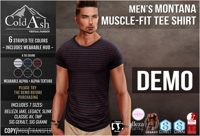 {COLD-ASH} DEMO Mens MESH MONTANA Tee (Summer Packs)