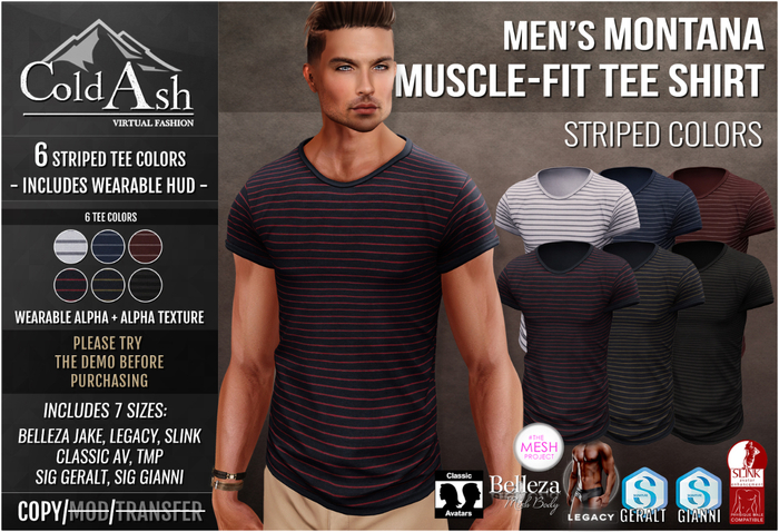 {COLD-ASH} Mens MONTANA Tee (STRIPED Colors PACK)
