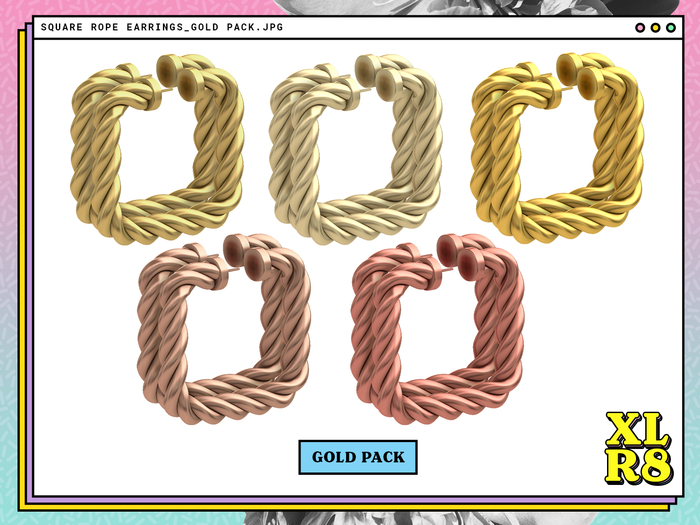 /XLR8/ Square Rope Earrings / GOLD