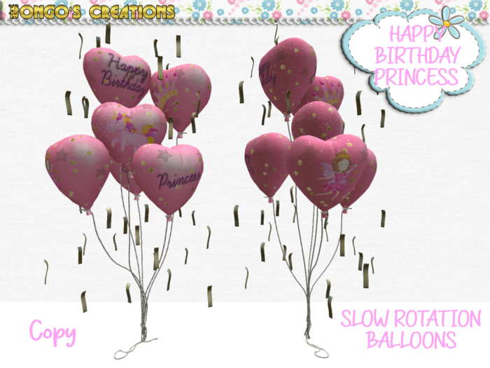BMC689 - HAPPY BIRTHDAY -  PRINCESS - SLOW ROTATION BALLOONS WITH GOLD STREAMERS.