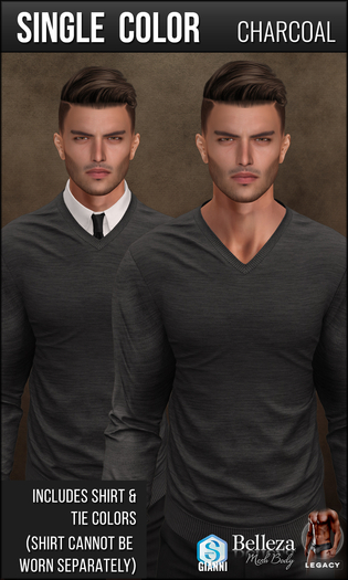 {COLD-ASH} Mens FINCH V-Neck Sweater Combo (Charcoal)