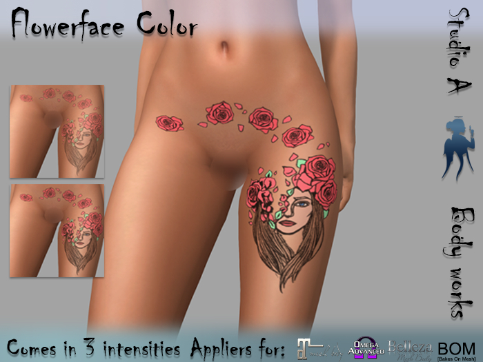 Studio A Flower-face Leg Color Tattoo