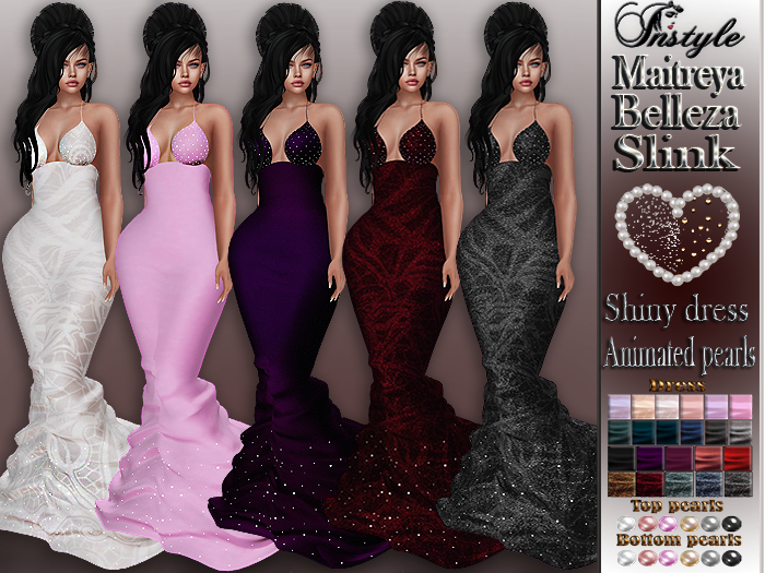 InStyl-Evening dress pearls Mega Pack-HUD - Slink, Maitreya,Belleza+Dress shine as a GIFT