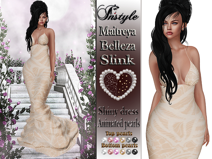 InStyl-Evening dress pearls -V3-HUD Pearls - Slink, Maitreya,Belleza+Dress shine as a GIFT