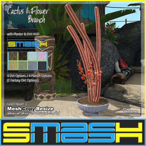 SMASH - Cactus & Flower Branch in Planter (Version: Salmon)