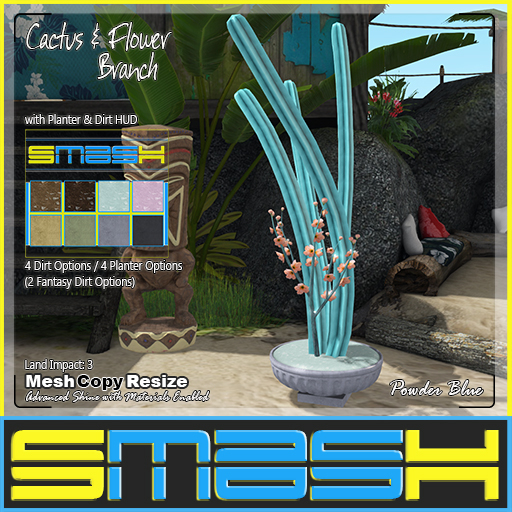 SMASH - Cactus & Flower Branch in Planter (PowderBlue) BOXED