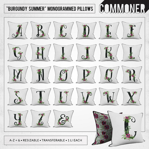 [Commoner] "Burgundy Summer" Monogrammed Pillow / O