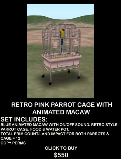 Retro Pink Style Parrot Cage & Animated Macaw