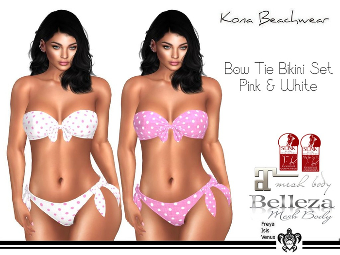 Kona Bow Tie Bikini Pink & White