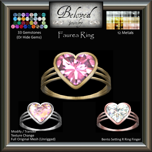 Second Life Marketplace - Beloved Jewelry : Faurea Ring Bento Setting ...