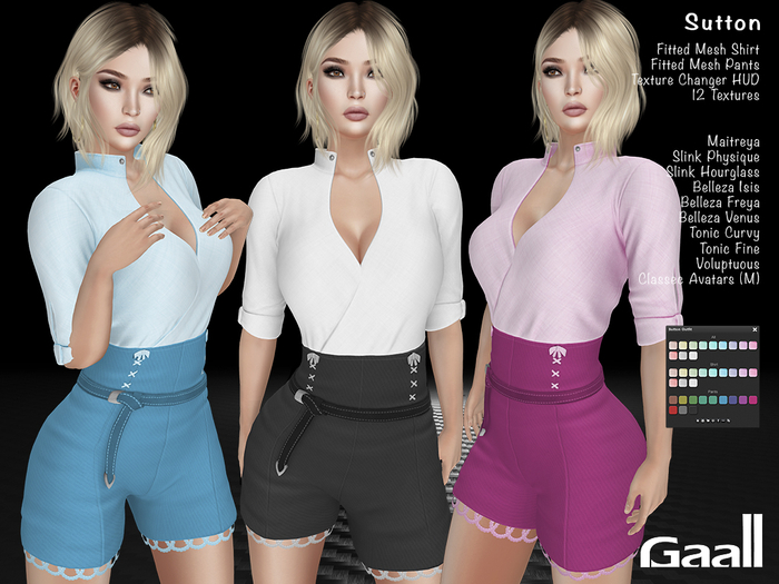 Gaall Sutton Outfit - Maitreya, Slink (P, H), Belleza (V, I, F), Tonic (C, F), Voluptuous. 12 Textures HUD