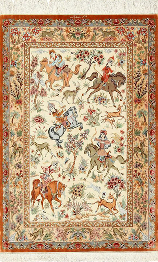Persian Hunting Scene Rug Texture