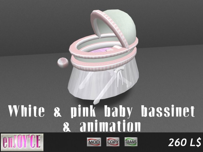 Second Life Marketplace Enjoy Ce White And Pink Baby Bassinet