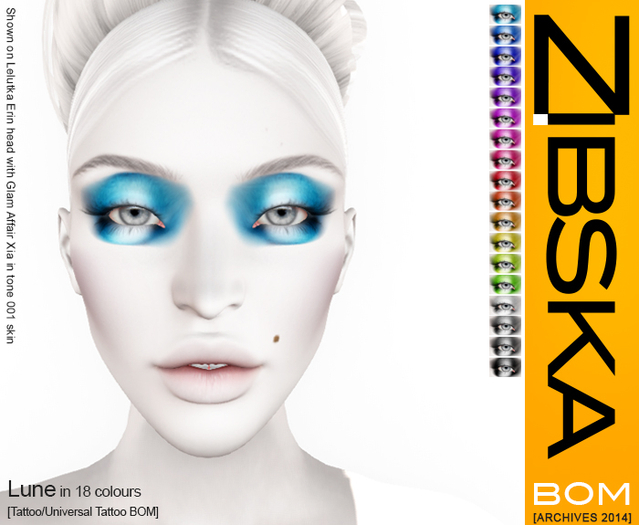 Zibska BOM Pack ~ Lune Makeup in 18 colors with tattoo and universal tattoo BOM layers