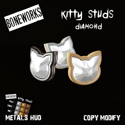 !Boneworks! > Kitty Studs - Diamond (boxed)