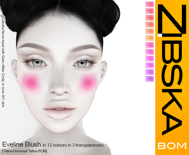 Zibska BOM Pack ~ Eveline Blush in 12 colors in 3 transparencies with tattoo and universal tattoo BOM layers