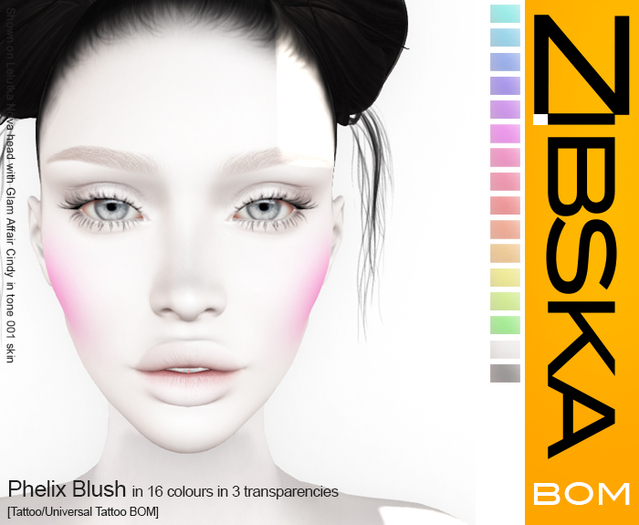 Zibska BOM Pack ~ Phelix Blush in 16 colors in 3 transparencies with tattoo and universal tattoo BOM layers