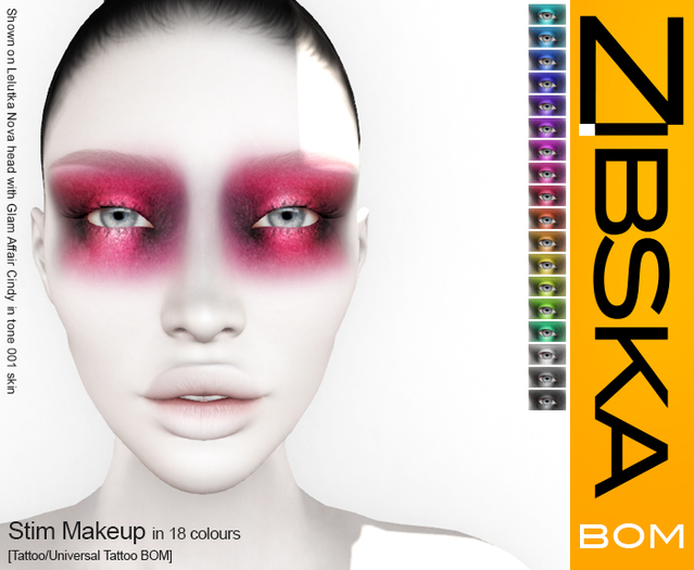 Zibska BOM Pack ~ Stim Makeup in 18 colors with tattoo and universal tattoo BOM layers