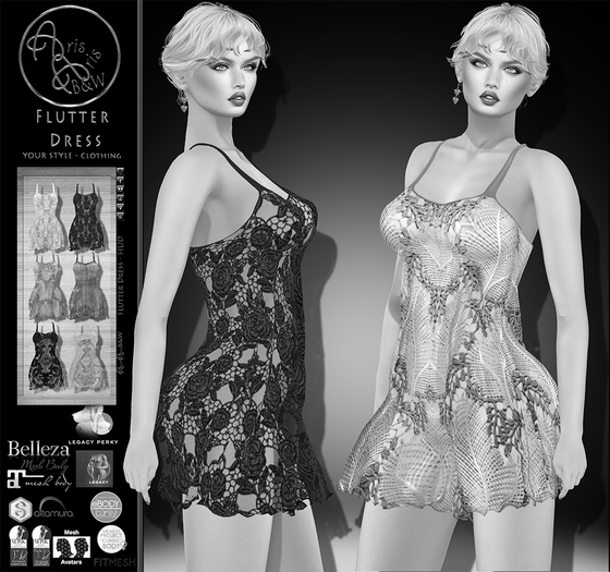 DEMO***ArisArisB&W~Flutter Dress~HUD