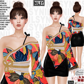 NILSY JACQUARD BLOUSE AND LEATHER SKIRT,ALL BODIES