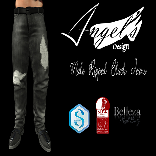 Male Ripped Black Jeans - Angels Design