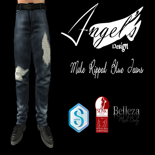 Male Ripped Blue Jeans - Angels Design