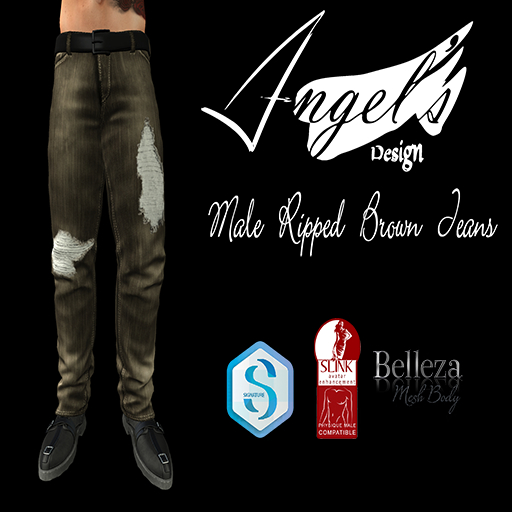 Male Ripped Brown Jeans - Angels Design