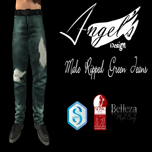 Male Ripped Green Jeans - Angels Design