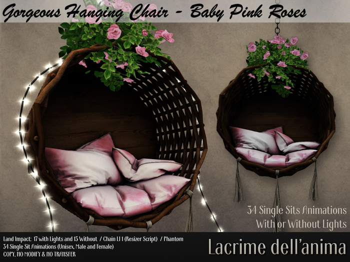 Gorgeous Hanging Chair - Baby Pink Roses