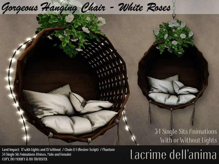 Gorgeous Hanging Chair - White Roses