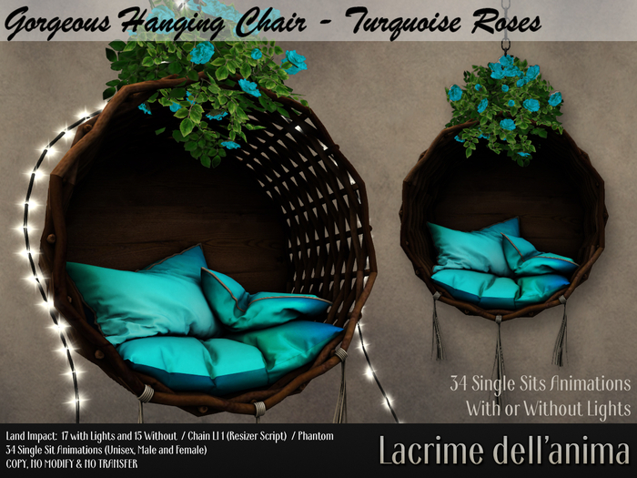 Gorgeous Hanging Chair - Turquoise Roses
