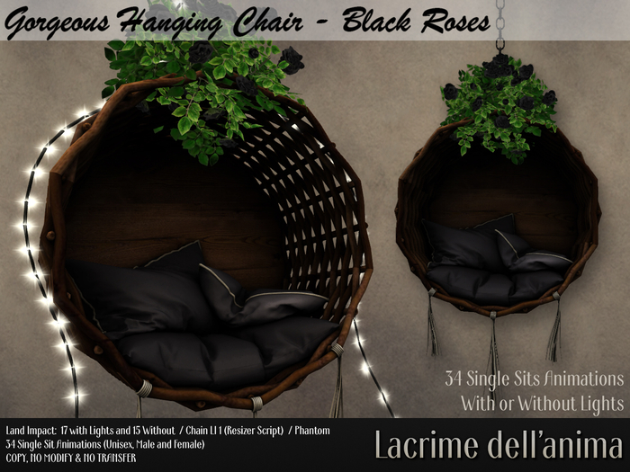 Gorgeous Hanging Chair - Black Roses