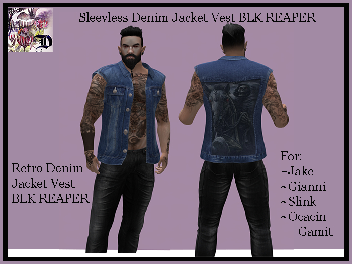 Sleevless Denim Jacket Vest BLK REAPER (ADD ME)