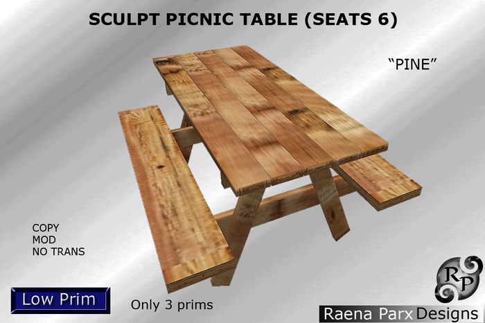 SCULPT PICNIC /PATIO TABLE - PINE - LOW PRIM - *RPD*