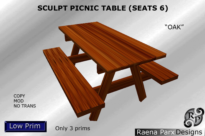 SCULPT PICNIC / PATIO TABLE - OAK - LOW PRIM - *RPD*