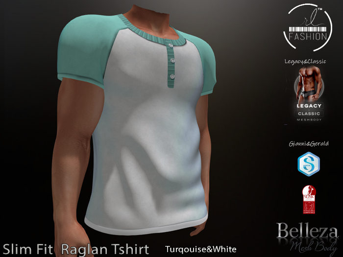 Slim Fit  Raglan Tshirt Turqouise&White