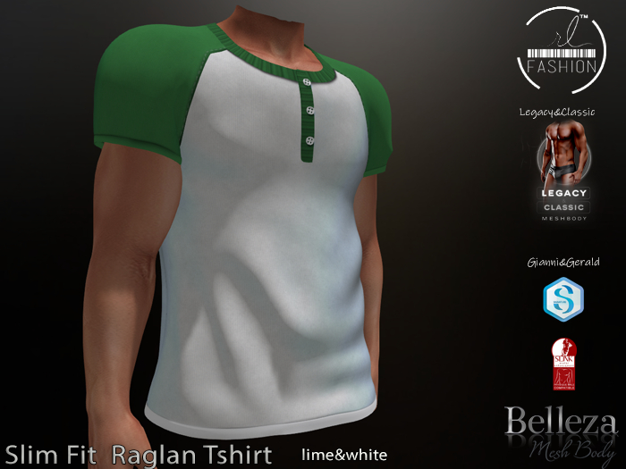 Slim Fit  Raglan Tshirt Lime&White