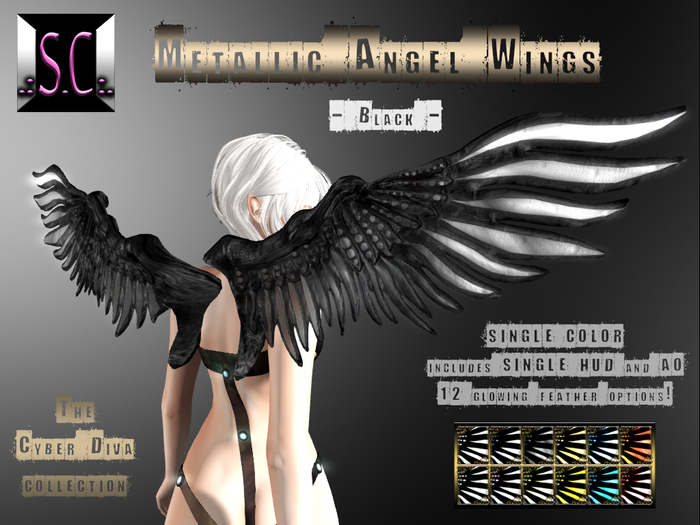 .:S.C:. Cyber Diva - Metallic Angel Wings - SINGLE - Black