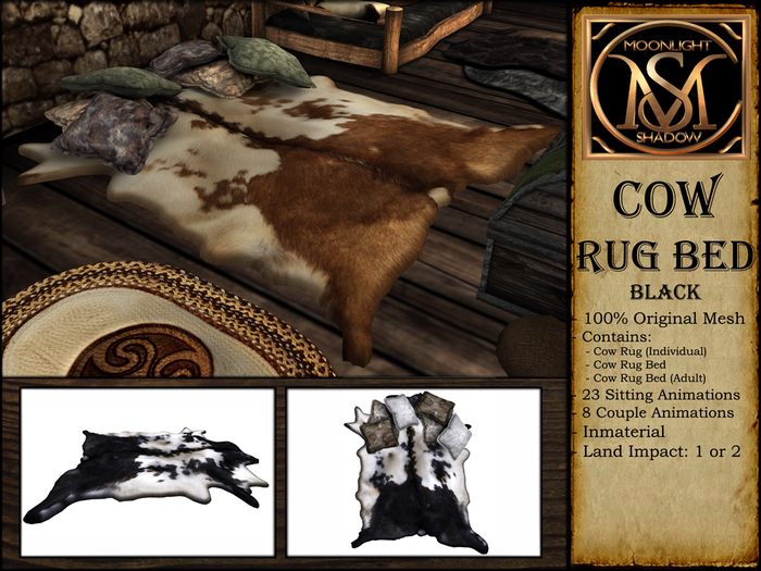 "Moon_Sha" Cow Rug Bed - Black (Boxed)