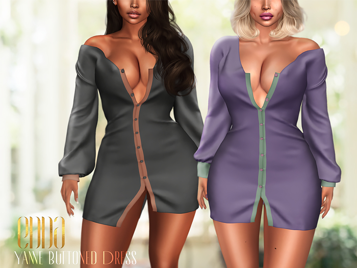 .::E.D.D.A::. Yanne Buttoned Dress {FATPACK} • Slink • Belleza • Maitreya • Legacy •