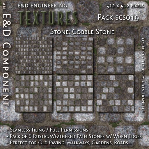 [SCS019] 6 Rustic, Worn, Cobble Stone Textures Cobblestone Textures Paving Textures Path Textures from E&D ENGINEERING