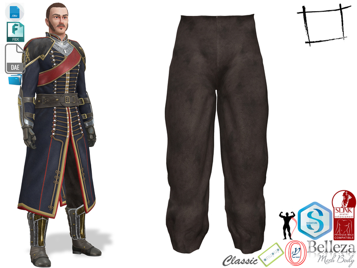 Dae Obj FBX Medieval Tucked in Pants Slink Male, Belleza Jake, Signature Gianni, Ocacin Gamit,Onupup