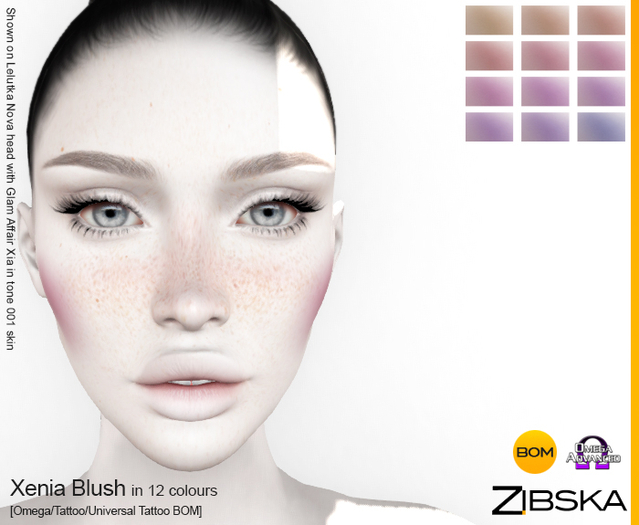 Zibska ~ Xenia Blush in 12 colors with omega applier, tattoo and universal tattoo BOM layers