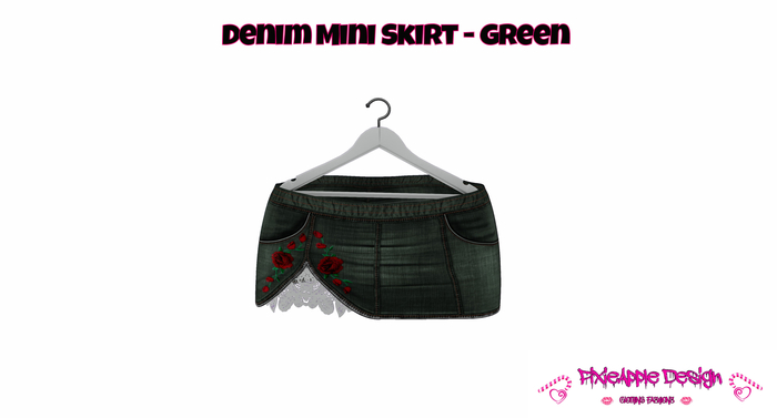 Denim Skirt Roses and Laces Green
