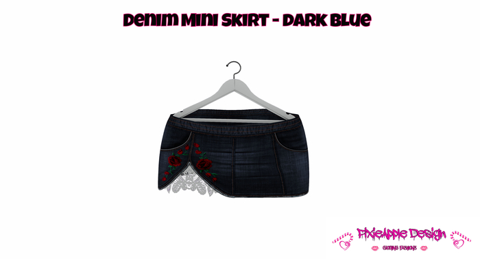Denim Skirt Roses and Laces Dark Blue