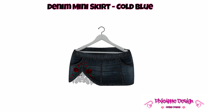 Denim Skirt Roses and Laces Cold Blue