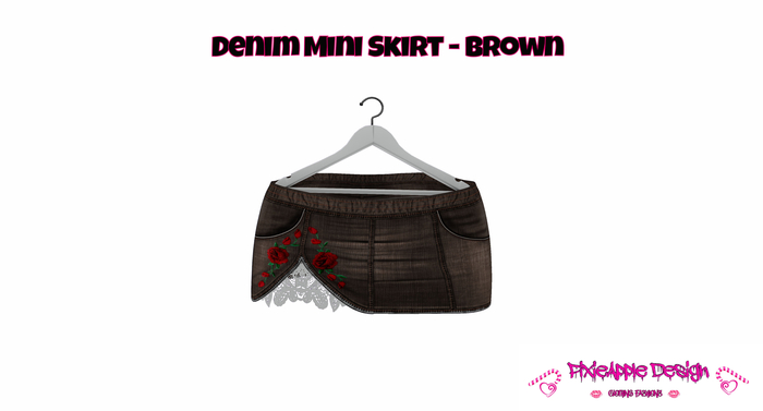 Denim Skirt Roses and Laces Brown